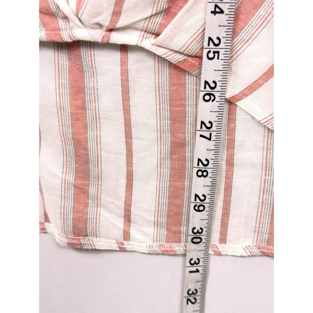 Staccato L Coral White Stripe Hi Lo Button Blouse Shirt Hem Roll Tab Slv Linen - Picture 4 of 10